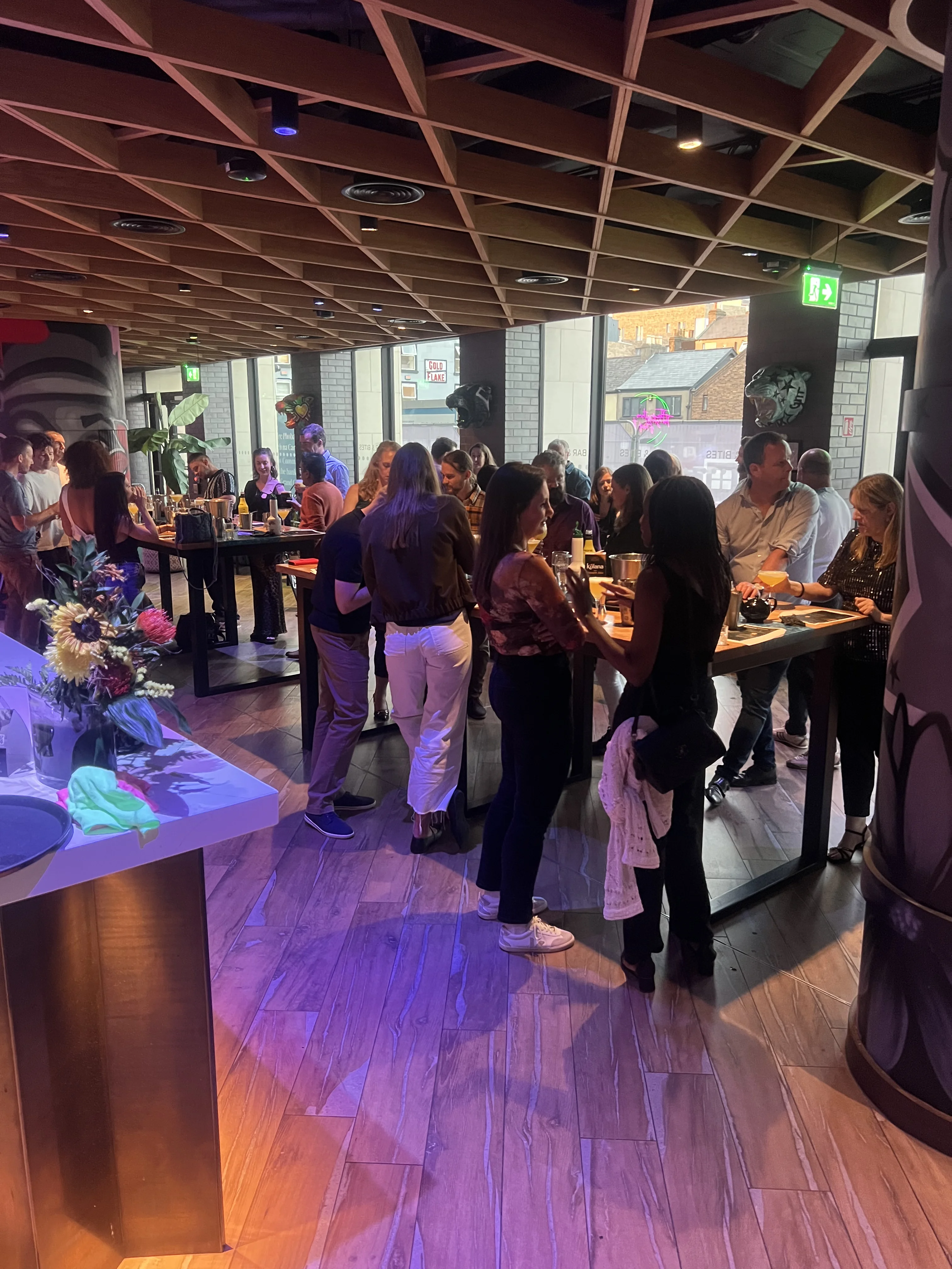 Guests meeting and chatting at a lively singles social